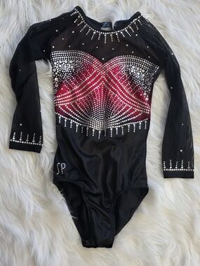 Sylvia P Black and Pink Gem-Embellished Kids Long Sleeve Leotard Costume